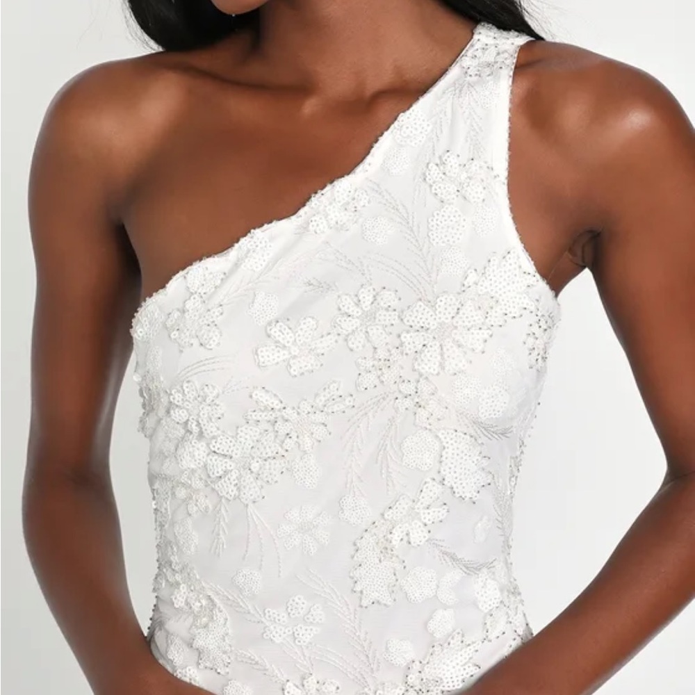 Lulu’s “Sparkling Darling” White One-Shoulder Mini Dress - Picture 2 of 5
